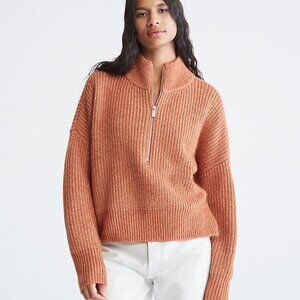 NWOT Calvin Klein Mock Neck Chunky Ribbed Knit Zip Up Oversized Sweater Size XL